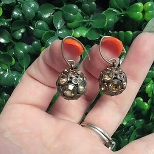 Fossil Disco Drop Brown and Silver Crystal Earrings Duo